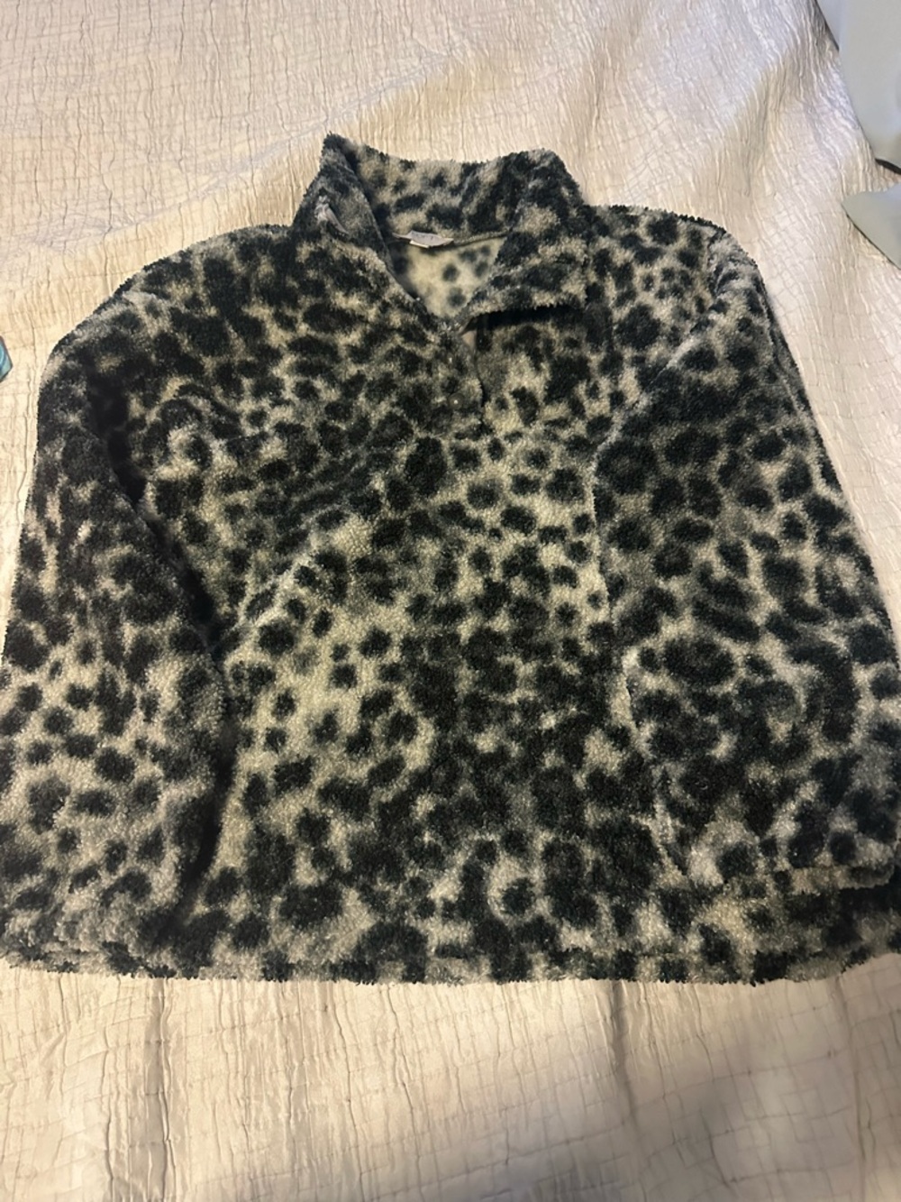 LOFT Black & Cream Leopard Sherpa Button-Up